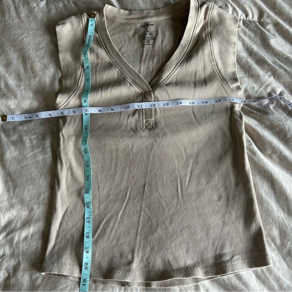 Sonoma Normcore Ribbed Tan Cap Sleeve Layering Fitted Blouse - Picture 3 of 3